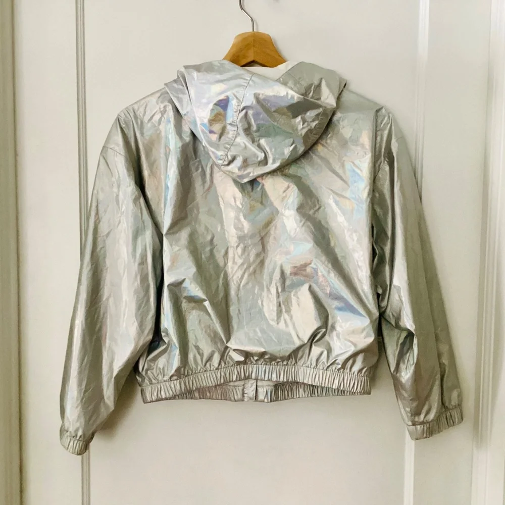 GAP girls silver windbreaker jacket Size L 10-11 Holographic hooded lightweight - Picture 8 of 12